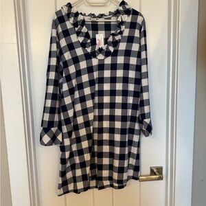 NWT: Vineyard Vines Navy and White Checkered Dress with Ruffle Neckline